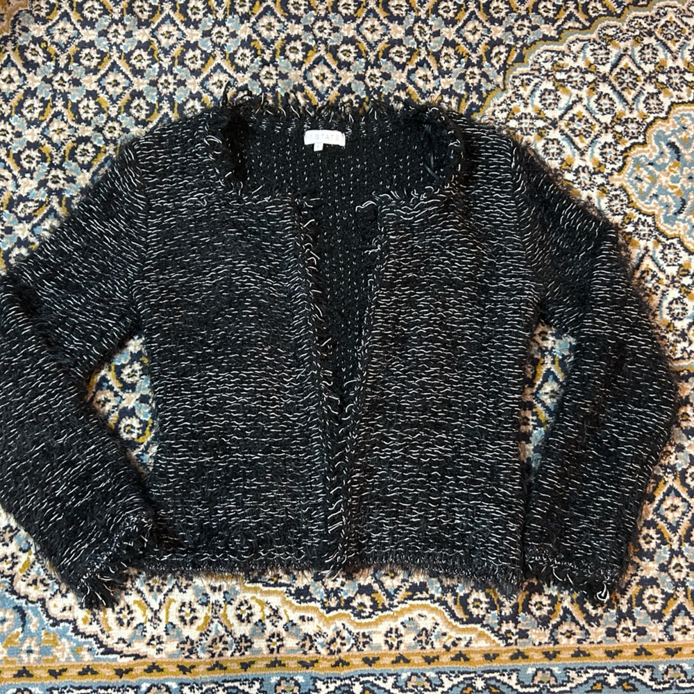 1. State Black and White Textured Wool Cardigan with Pockets